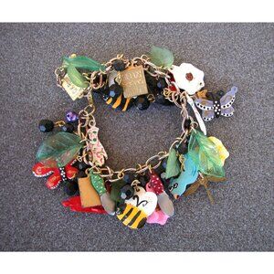 Vintage Retired C  K. Rossi Charm Bracelet Colorful Enamel Charms & Glass Beads